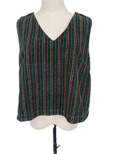 NWT  Buru Sleeveless Metallic Shimmer Stripe Faux Button Back Boxy Crop Top XL