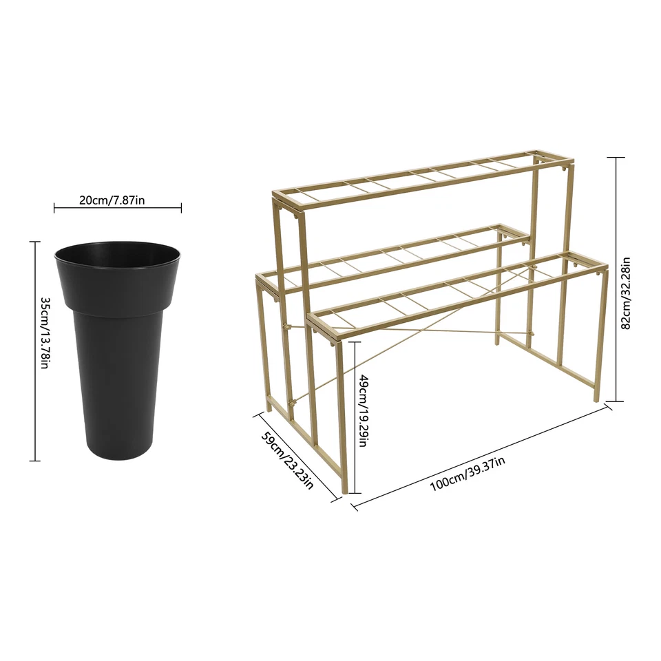Soporte de exhibición de flores de metal de 3 niveles con 12 cubos de plástico para flores frescas Foto 4 de 4