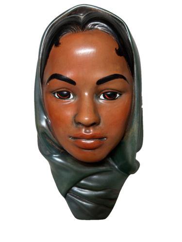 Vintage Ceramic Middle Eastern Woman Head Bust With Green Hijab Gerda 1965 - Picture 1 of 7