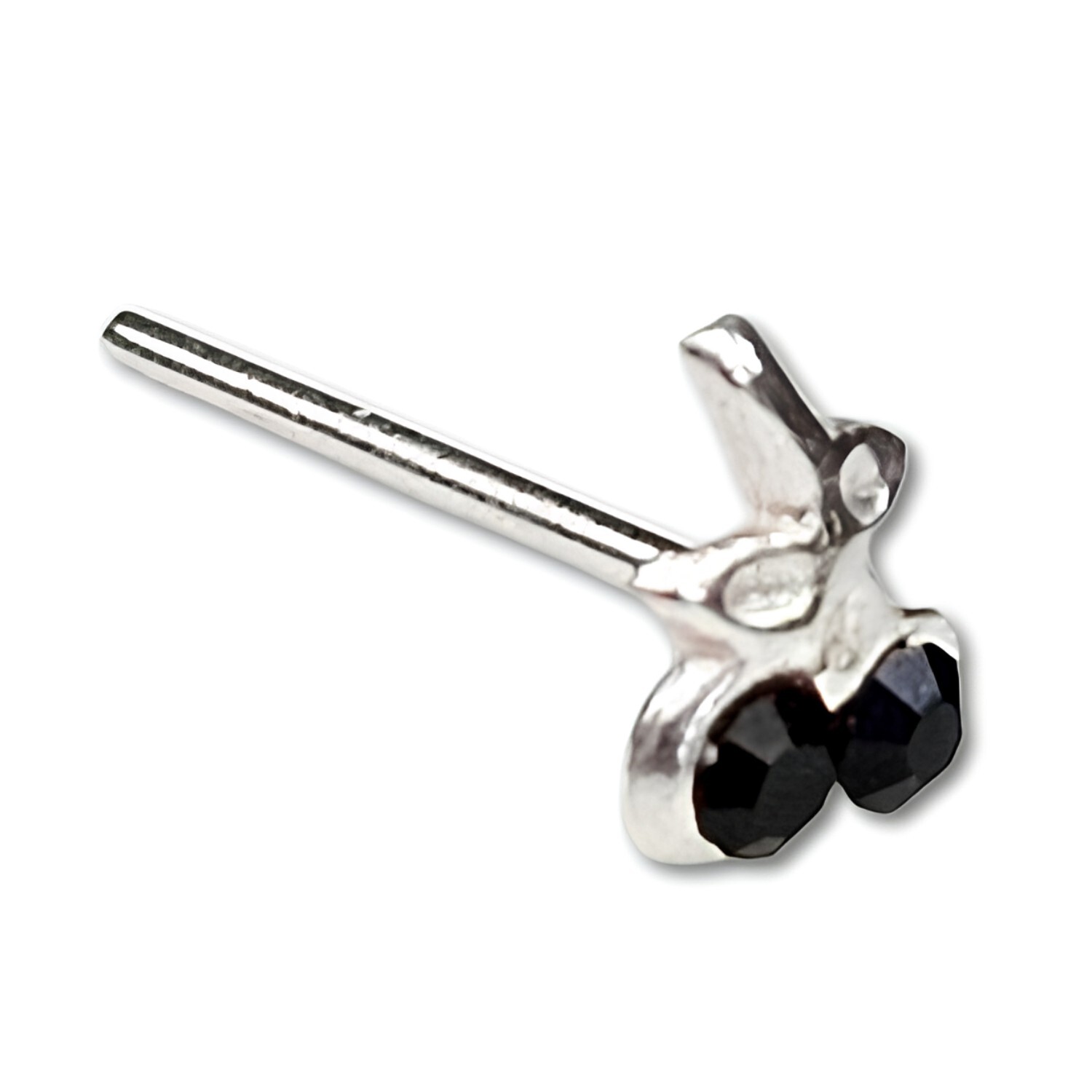Cherry Nose Stud Black CZ 925 Sterling Silver 22g (0.6mm) Straight L Bendable