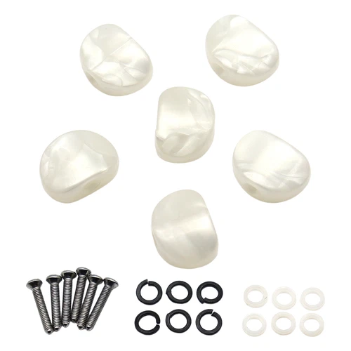 6Pcs Plastic Electric Guitar Tuning Pegs Buttons White Pearl Small Semicircle