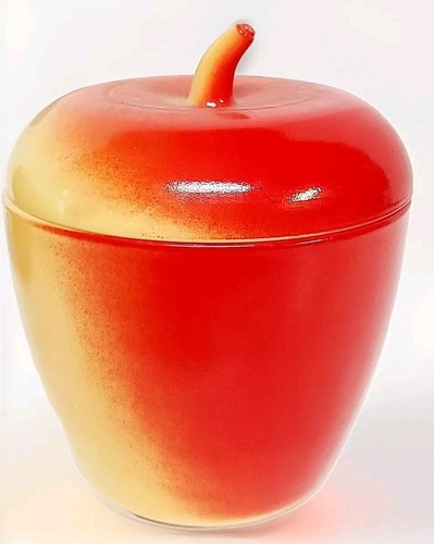 Vintage Hazel Atlas Milk Glass Apple Jam Jelly Stash Jar Red Yellow Ombré - Bild 1 von 3
