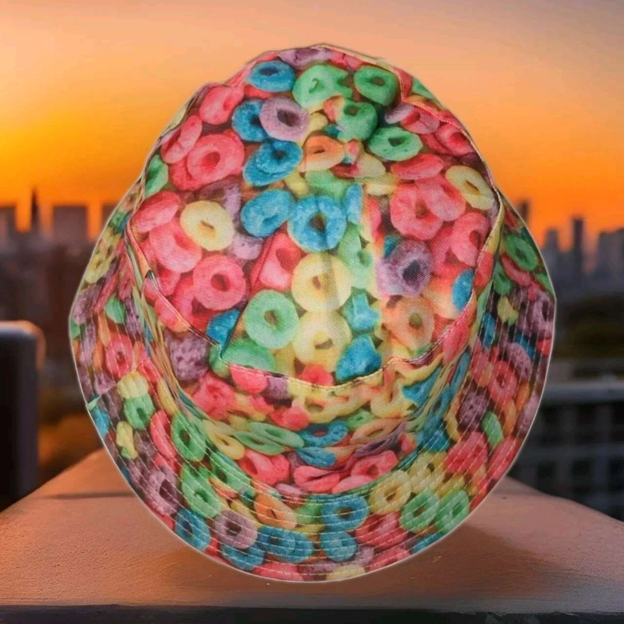 Froot Loops Beach Hawaiian Tropical Multi Color Bucket Hat One Size Reversible