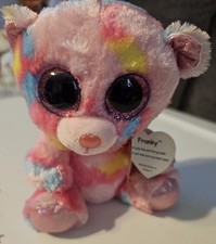 Ty Beanie Boos Franky the Pink Tie-Dye Bear 6" w Glitter Eyes