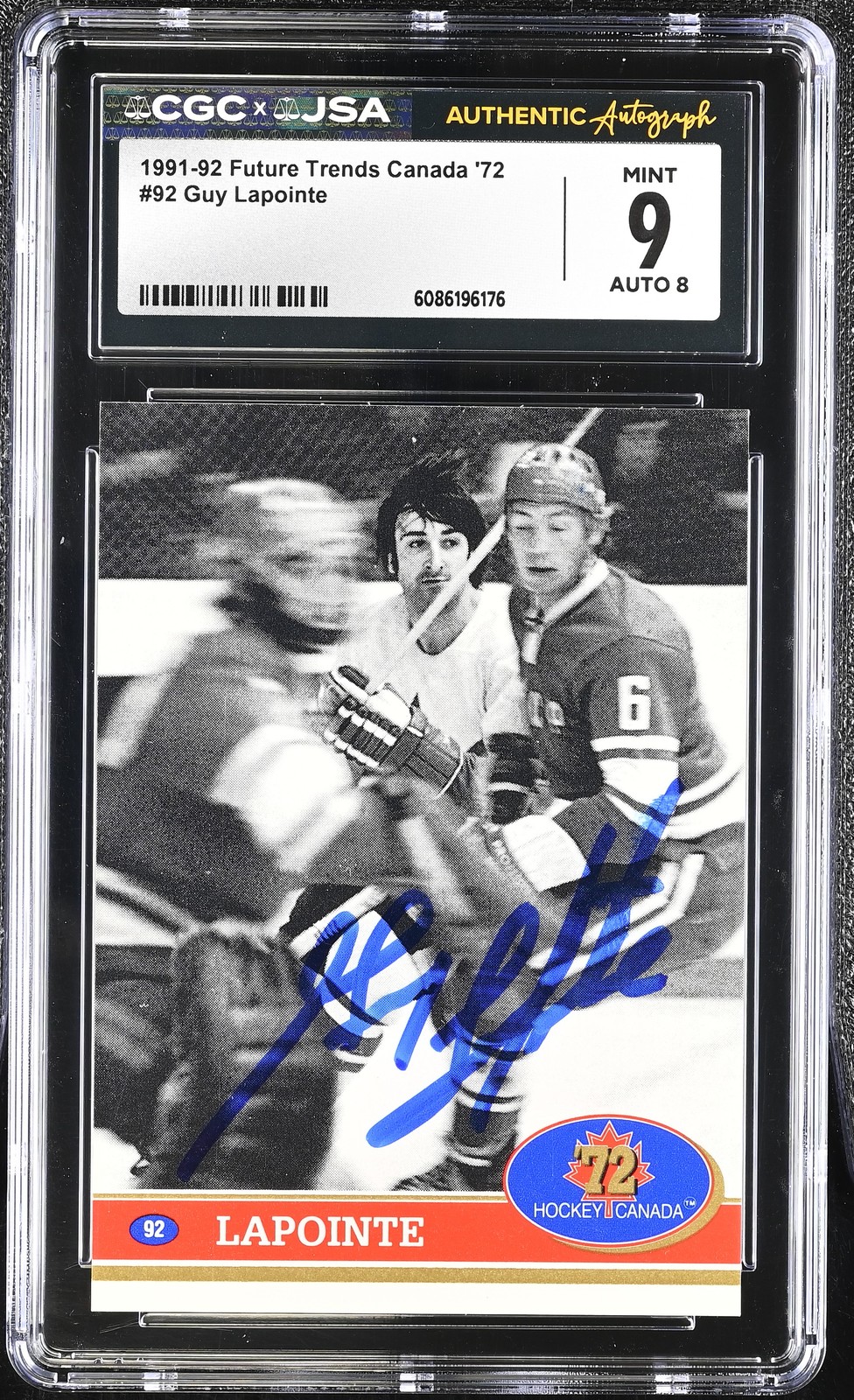 1991-92 Future Trends Canada ’72 #92 Guy Lapointe JSA AUTO 8 - CGC 9