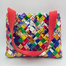 Candy Gum Wrapper Purse Hand Bag Multicolored Recycled Wrappers 7 1/2" x 4"
