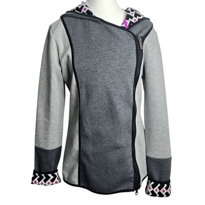 Hatley Asymmetrical Zip Hoodie Jacket Women's Gray Geometric Lined Sz M