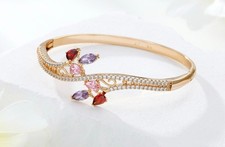 18ct Gold Filled Ladies Multi-Colour Gemstone CZ Flower Openable Bangle