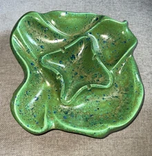 Vintage Green Ceramic Ashtray 11" by 10" MCM Retro See Pics Chipped