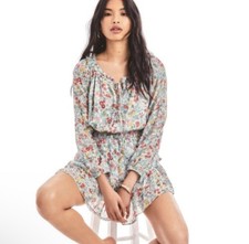 LoveShackFancy Popover Ruffle Mini Dress in Ibiza Blue Floral XS NWOT