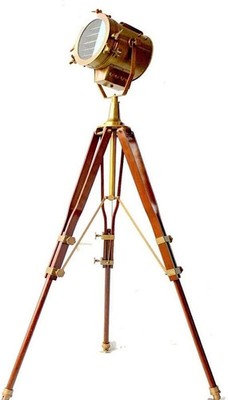 Hollywood Vintage Brass Spotlight Floor Lamp   Nautical Searchlight with Wooden.
