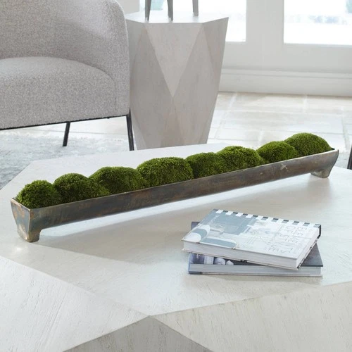 Canal Green Moss 34"W Centerpiece in Oxidized Bronze Tray - Picture 1 of 3