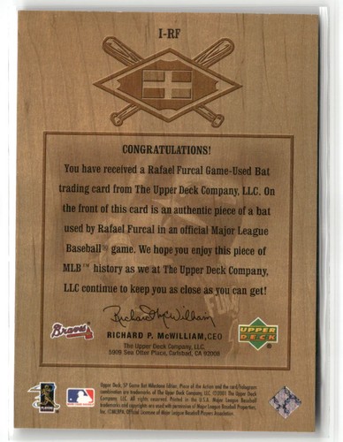 2001 SP Game Bat Milestone #I-RF Rafael Furcal Piece Action Int'l ☘️030 - Picture 2 of 2