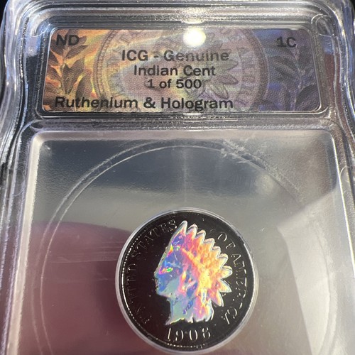 1906 Indian Head Cent Penny 1 Of 500 Ruthenium And Hologram - Picture 2 of 5