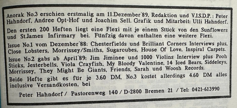 Anorak No. 3 (D) + 7"-Flexi: The Sunflowers / St James (UK  89) - Bild 3 von 4