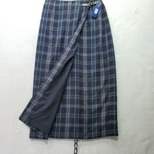 NOS 90s Charter Club Dark Navy Tartan Midi Skirt Waist Lined Buckle Sz10