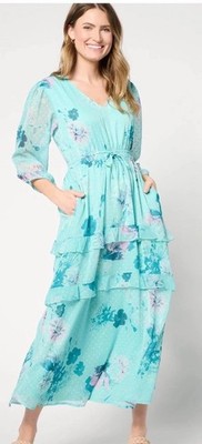 Destination 365 Petite Floral Clip Dot Chiffon Maxi Dress Pool Blue XLP