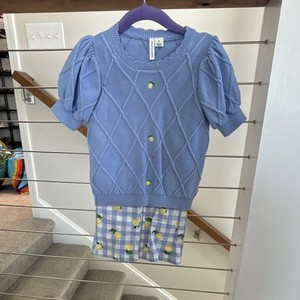 Janie and Jack Girls 2 Piece Blue Lemon Plaid Top & Skirt Set 2T