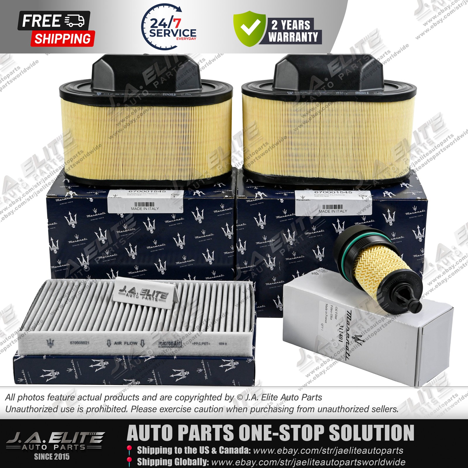 Genuine Oil & Air & AC Filters for Maserati V6 Gas Ghibli Quattroporte & Levante