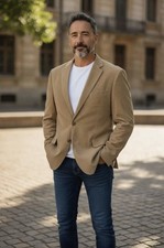 Chaps Mens Tan Corduroy Blazer 2 Button Sport Coat Paisley 44L