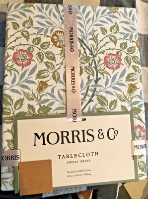 MORRIS & Co Sweet Briar Floral 60 x 102'' Blue, Green Cotton Tablecloth -- NWT