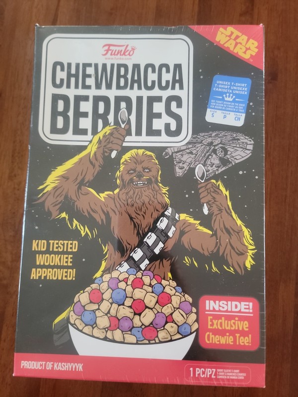Star Wars Chewbacca Berries cereal T-Shirt Small Funko 2019 Sealed Box