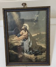 Antique 1920s Depression Era Jrnl Print Orig Frame Jesus Praying At Gethsemane