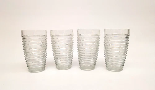 Set of 4 - Vintage Anchor Hocking Park Avenue Clear Glass Ribbed Tumbler EUC