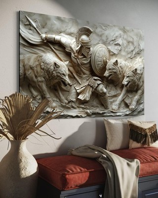 LEINWAND BILD Sparta Abstrakt Modern Bilder Edel Wölfe 3D Grau Krieger Rom