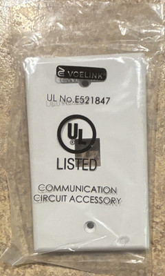 VCELINK Wall Plate White Communication Circuit Accessory UL No. E521847 lot 8 
