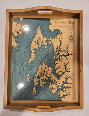 Maryland Eastern Bay - Coastal Map - Laser Cut Wood Tray - New