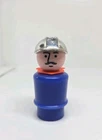 Vintage Fisher Price little people DARK blue construction worker man silver hat