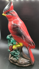 Old Solid Heavy CONCRETE RED CARDINAL HAND PAINTED GARDEN DECOR STATUE Figurine