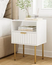 Nightstand,Morden Bedside Table with Gold Frame,Small White Night Stand,End T...