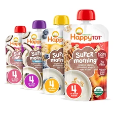 Happy Tot Organics Stage 4 Baby Food Pouches, Gluten Free, Super Morning Fruit &