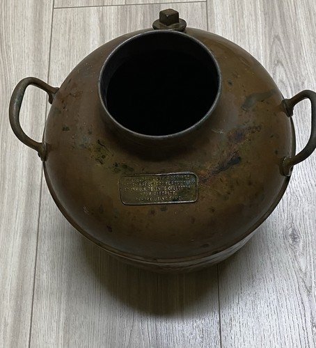 Antique Pre-Prohibition Copper Moonshine Still Pot Brass Plate Tax Revenue Label
