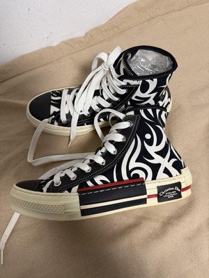 Christian Dior Shoes Mens Size 6 Black White Atelier High Top Canvas Sneakers