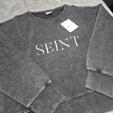 SEINT Cropped Sweatshirt Womens Large Gray Acid Wash Pullover Sweater NWT