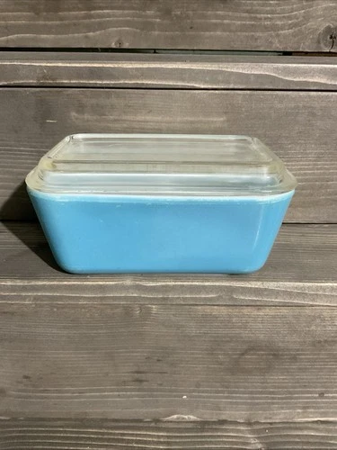 Vintage Pyrex Blue Refrigerator Jar Dish 502 & Glass Lid 502-C