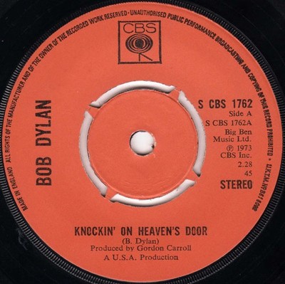 Bob Dylan - Knockin' On Heaven's Door - Used Vinyl Record 7 - G8100z