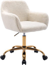 Faux Fur Office Desk Chair, Comfy Swivel Armchair with Wheels, Upholstered Fuzzy