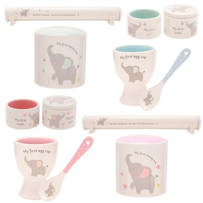 Baby Geschenke Zahn/Locken, Urkundenhalter, Spardose, Eierbecher - Design wählbar