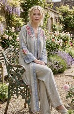 NEW Johnny Was Grey XL Long Kimono Duster Coat Embroidery Linen MISSING BELT NWT