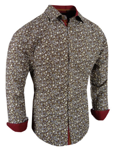 Mens Shirt Designer Italian Floral Patterns Stretch Dress Slim Fit Button Up - Picture 11 of 26