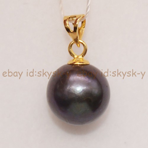 AAA Precioso Colgante Perla Redonda Negra Natural Genuina de Tahití Oro 14K - Imagen 2 de 42