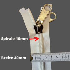 Zeltreißverschluss 10 Spirale teilbar, Doppelgriffschieber, 100-1800cm, weiß