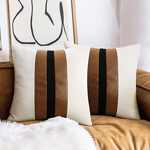 JASEN Set of 2 Leather Pillow Cover 18x18 Black and White