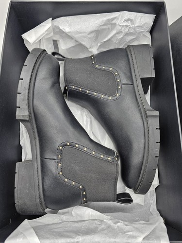 Coach NEW Lory Leather Bootie Womens Size 7 Black Studded Ankle Boots - Picture 13 of 14