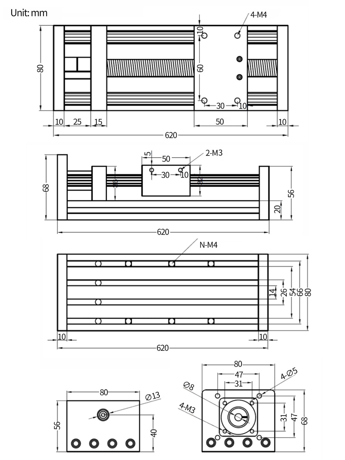 US SHIP】EBX1605 500mm /19.69" CNC Linear Stage Actuator, Double Optical Axis
