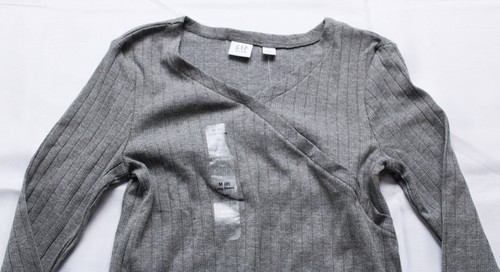 GAP Kids Girl's LS Ribbed Wrap-Over Top MP9 Charcoal Heather Gray Medium NWT - Picture 2 of 3